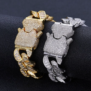 Bracelets à maillons cubains 18mm dorés et argentés avec pierres de zircone AAA