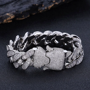 Bracelet cubain 18mm hip hop pour homme avec fermoir en cœur et zircons brillants