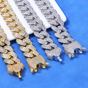 18mm Iced Out Κουβανέζικο Βραχιόλι με Ζιργκόν Baguette σε Χρυσό και Ασημί χρώμα
