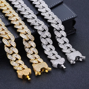 Ανδρική αλυσίδα Cuban 18mm hip hop με κυβική ζιρκόνια baguette σε χρυσό και ασημί χρώμα