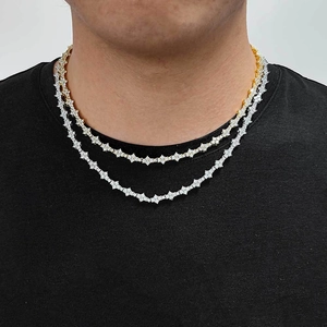 Ensemble collier chaîne étoile hip-hop en or et argent avec pierres de zircone