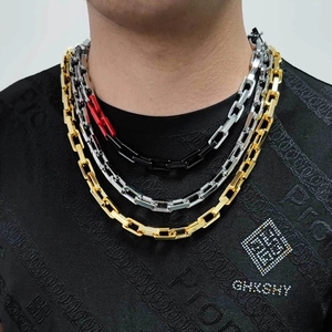 Men's hip hop 9mm square link bamboo chain necklace in gold silver and black titanium steel