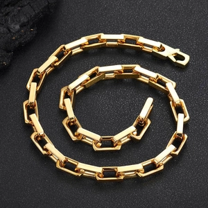 Hip Hop Stainless Steel Box Chain Necklace For Men Heavy Polished Square Link Chain Bamboo Style Unisex Jewelry Accessory
