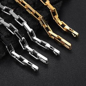Men's 9mm hip hop stainless steel square link chain necklace in gold, silver, and black