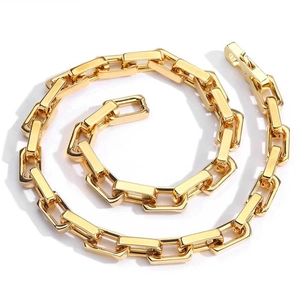 Polished 9mm gold-plated stainless steel bamboo link chain necklace for men and women