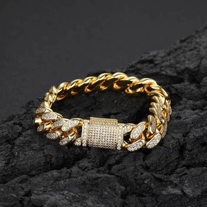 Iced out gold Cuban link bracelet for men with double row zircon hip hop style
