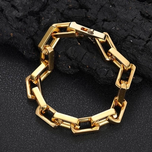 Herren Hip Hop Edelstahl Bambus Gliederkette Armband Poliert Geometrisch Breit Gliederkette Streetwear Schmuck Für Männer