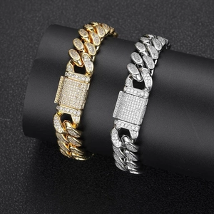 Hip hop 12mm Cuban link bracelet with full zircon stones in gold and silver finish