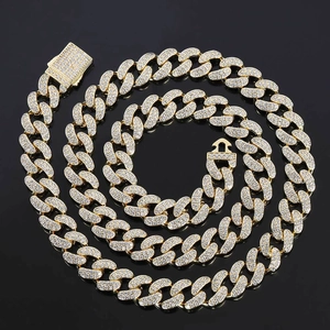 Hip Hop Men Wide Cuban Link Necklace Copper Zirconia Double Row Iced Out Fashion Chain Jewelry Streetwear Accessory Gift