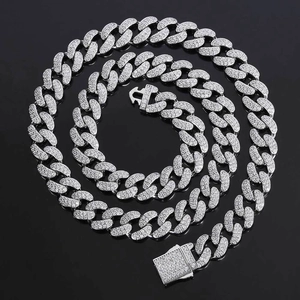 12mm Iced out hip-hop Cuban link chain necklace with silver finish and micro-pave zircons