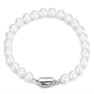Bracelet perles 8mm élégant avec fermoir ovale argenté poli pour femmes