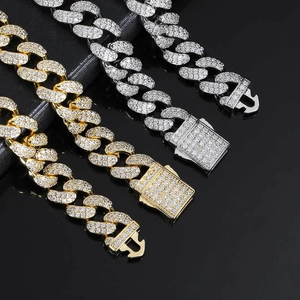 12mm iced out cuban link chain for men with micro paved zircon stones in gold and silver