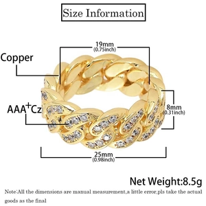 Guida alle dimensioni per anello cubano da 8 mm placcato oro 18 carati con zirconi