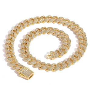 12mm gold Cuban link necklace with pave-set zircons and high-shine hip-hop style