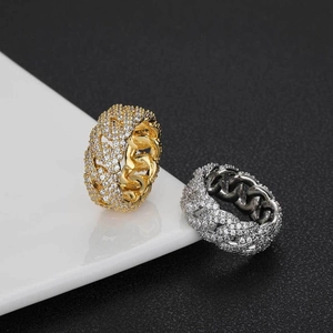 Anelli Cuban Link 10mm stile hip hop in oro e argento con pavé di zirconi luccicanti
