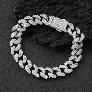12mm iced-out double row cubic zirconia Cuban link bracelet with spring box clasp