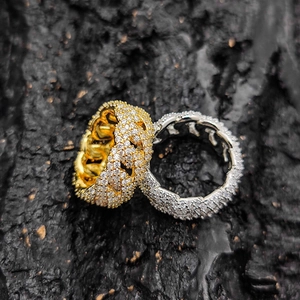 Anelli cubani 10mm stile hip-hop in oro e argento con zirconi cubici a pavé completi
