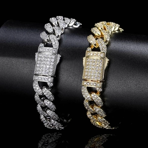 Hip hop 12mm double row zircon Cuban link bracelets in gold and silver plating