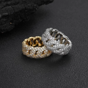 Anello Hip Hop Bubble Cuban Link Iced Out Pave AAA Zirconia Rame Anello a Fascia per Uomo Street Fashion Gioielli