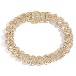Iced out 12mm double row cubic zirconia cuban link hip hop bracelet with spring clasp
