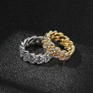 Anello Hip Hop Placcato Oro Rame Catena Cubana Con AAA Zirconia Iced Out Singola Fila Anello da Dito per Uomo Gioielli