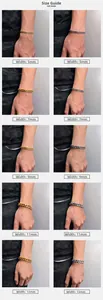 Guide des tailles montrant des bracelets à maillons cubains de 5mm à 13mm en or et argent