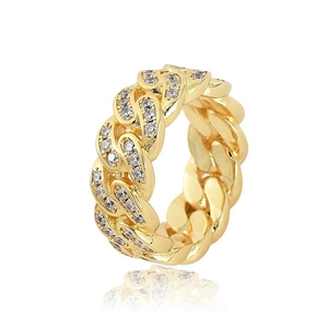Anello catena cubana 8mm placcato oro 18K hip hop con zirconi pavé per uomini