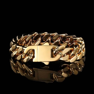 Bracelet gourmette en acier inoxydable plaqué or poli avec fermoir en métal pour hommes