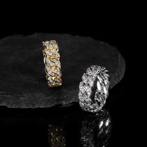 Anelli Cuban link 8mm in oro e argento con pavé di zirconi per uno stile hip hop trendy
