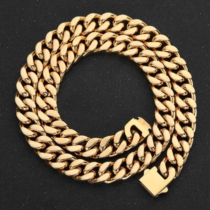 Collier à Mailles Gourmette en Acier Inoxydable Hip Hop Pour Hommes Plaqué Or 18K Poli Grosse Chaîne Bijoux