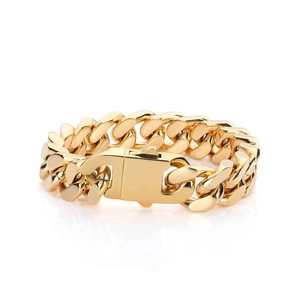Bracelet gourmette pour homme en acier inoxydable doré avec fermoir à boîte sécurisé