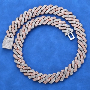 Cadena cubana de 20mm bicolor con pavé de circonitas para hombre estilo hip hop