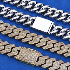 Conjunto de collares cubanos 20mm hip hop para hombre con circonitas y broche