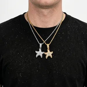 Hip hop starfish pendant necklace in gold and silver finish with sparkling zircons
