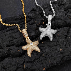 Hip Hop Iced Out Starfish Pendant Necklace Copper Zirconia Marine Style For Men Women Street Fashion Jewelry Gift