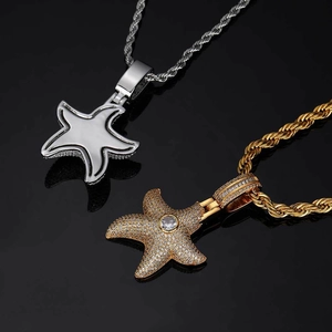Hip hop starfish pendant necklace set in gold and silver with cubic zirconia stones