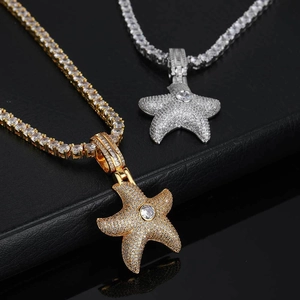 Hip hop iced out starfish pendant necklaces in gold and silver with zircon tennis chains