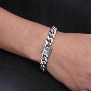 Bracelet gourmette homme en acier inoxydable argenté avec fermoir dragon