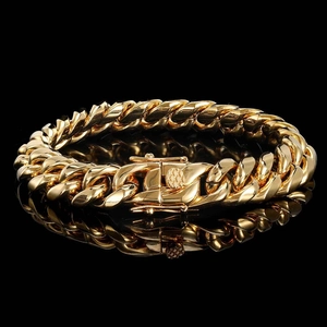 Bracelet Chaîne Cubaine en Acier Inoxydable Hip Hop pour Hommes Plaqué Or Argent Boucle Dragon Chaîne Lourde Bijoux de Mode