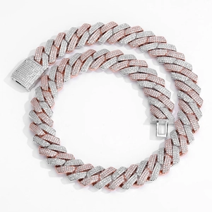 Collar cubano de 20mm para hombre en plata y oro rosa con piedras de circonita