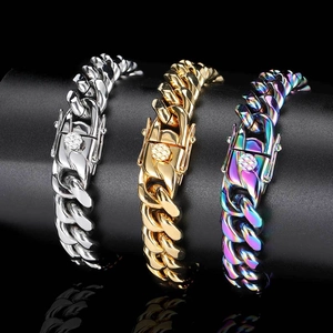 Bracelets gourmette épais bicolores en acier inoxydable argent, or et arc-en-ciel