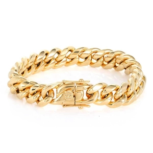 Bracelet gourmette doré pour homme avec fermoir rectangulaire sécurisé et texturé
