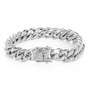 Bracelet gourmette en acier poli avec fermoir texturé et finition effet miroir