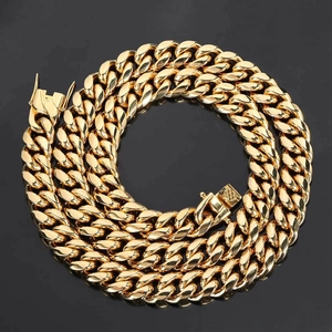 Collier gourmette pour homme en acier inoxydable doré avec fermoir à clapet sûr