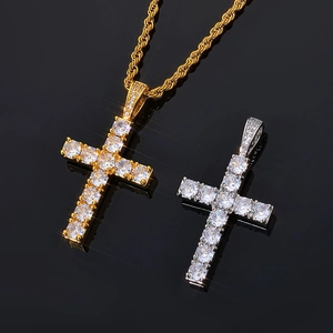 Collana Con Pendente A Croce Hip Hop Iced Out Zirconia Cubica Rame Stile Retrò Per Uomo Con Catena A Corda