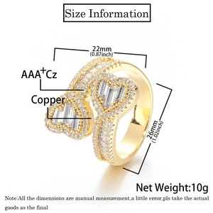 Detailed view of heart-shaped copper ring with square and round CZ stone dimensions