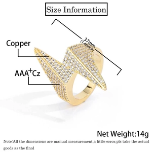 Detailed size chart of lightning ring with AAA+ zirconia and 37mm dimensions