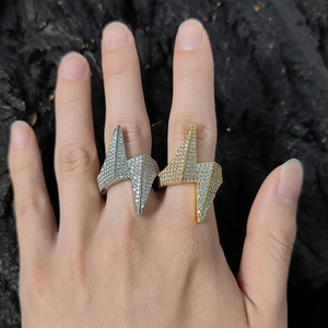 Hip hop lightning bolt rings for men and women with pave-set sparkling zircon stones
