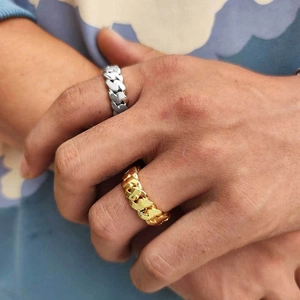 Anelli a catena cubana da 8mm lucidi in oro e argento per moda hip hop di strada