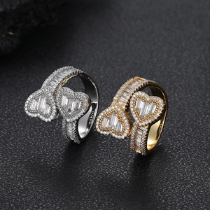 Hip hop style heart shaped wrap ring with gold and silver finishes and zircon stones